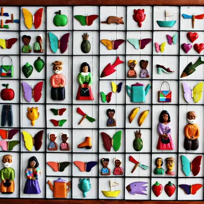 Painel de artesanato mineiro com peças coloridas